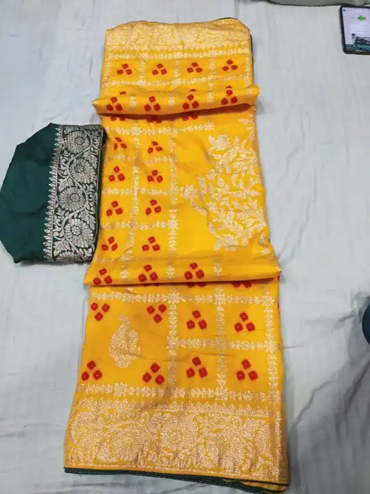 Super new design launch👉👉pure rasien banrshi doal silk fabric👉banrshi. Meena bandej gulti👉contra uploaded by Gota Patti manufacturing on 6/23/2023