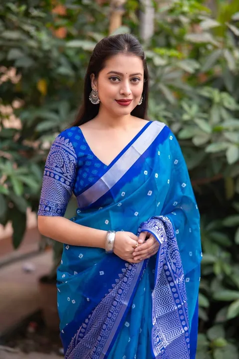 soft jute silk saree with allover bandez print uploaded by khan wholeseller on 6/24/2023