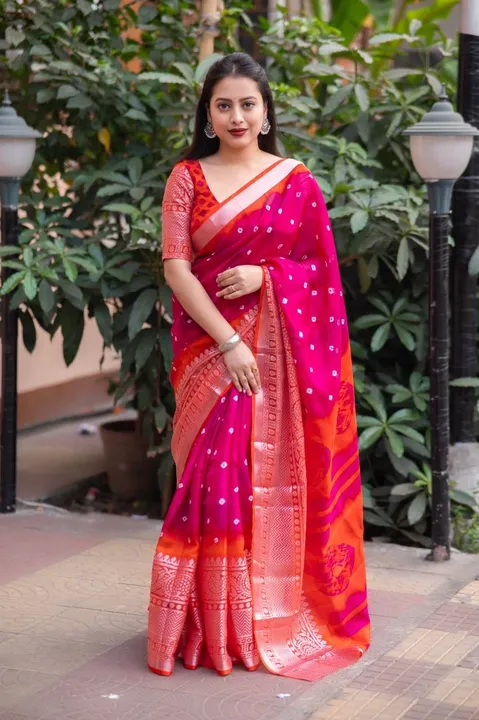 soft jute silk saree with allover bandez print uploaded by khan wholeseller on 6/24/2023