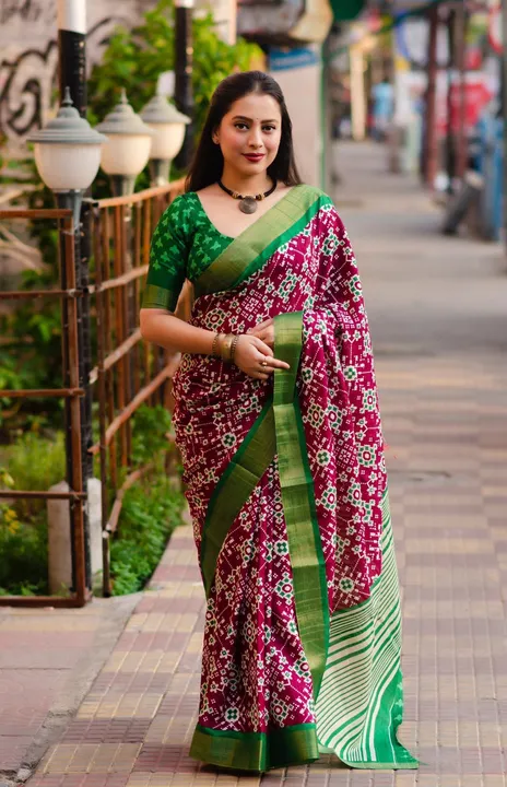 soft silk slub woven saree with patola print design. uploaded by business on 6/24/2023
