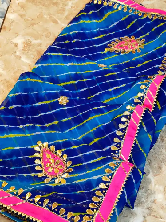 Post image 60 gram Georggete fabric lahriya sari with gotta Patti handwork