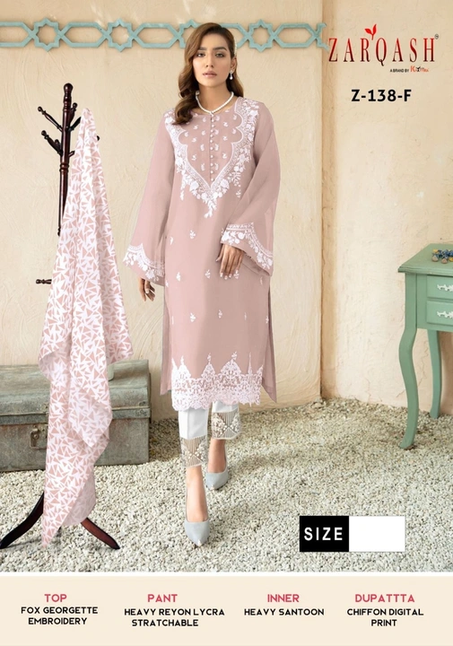 Post image Zarqash readymade georgette Pakistani suit
Sizes available  colours available..