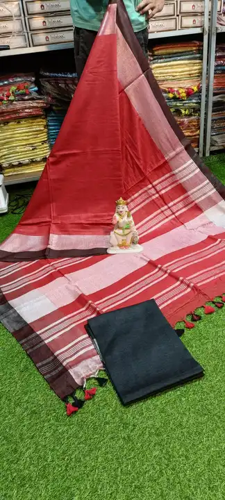 Cotton Linen Saree With Contrast Blouse  uploaded by Kiran Textile on 6/24/2023