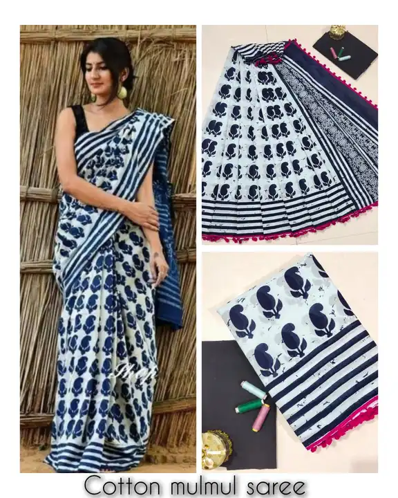 Handblock printed sarees uploaded by business on 6/24/2023