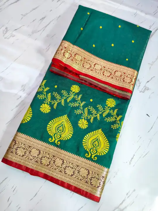 Banarasi Satin Silk Saree Embroidery Saree with Heavy Pallu uploaded by Mehra Saree on 6/24/2023