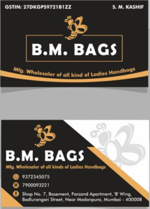 Visiting card store images of BM BAGS