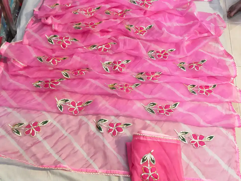 Fabric organja lehriya saree 💕 with blouse  uploaded by Gotapatti manufacturer on 6/25/2023