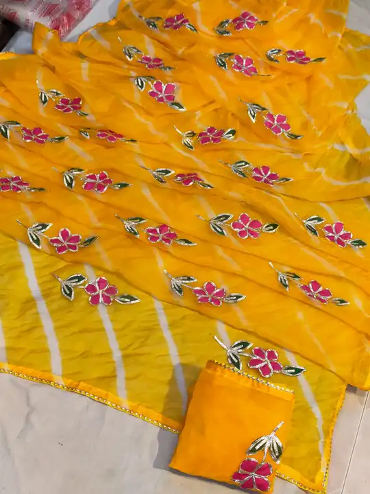 Fabric organja lehriya saree 💕 with blouse  uploaded by Gotapatti manufacturer on 6/25/2023