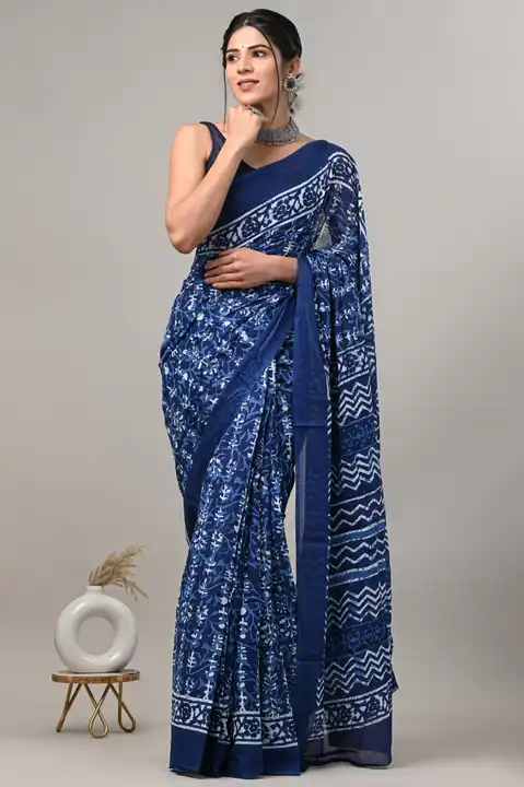 Post image Attractive cotton mul mul indigo saree with fast color and in various new designs