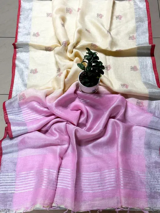 Pure linen two dye embroidery work saree  uploaded by business on 6/25/2023