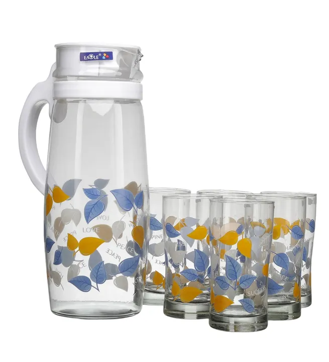 Glass Lemon juice set jar+ 6 glass in menufeturing price minimum order 50  uploaded by Glass decorative items and all types glass itoms on 6/25/2023