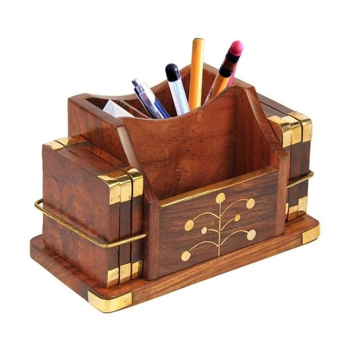 HOUSE OF DREAMS Handmade Wooden Desk Organiser, Pen Stationery Stand with Wooden Coasters for Tea Co uploaded by business on 6/25/2023