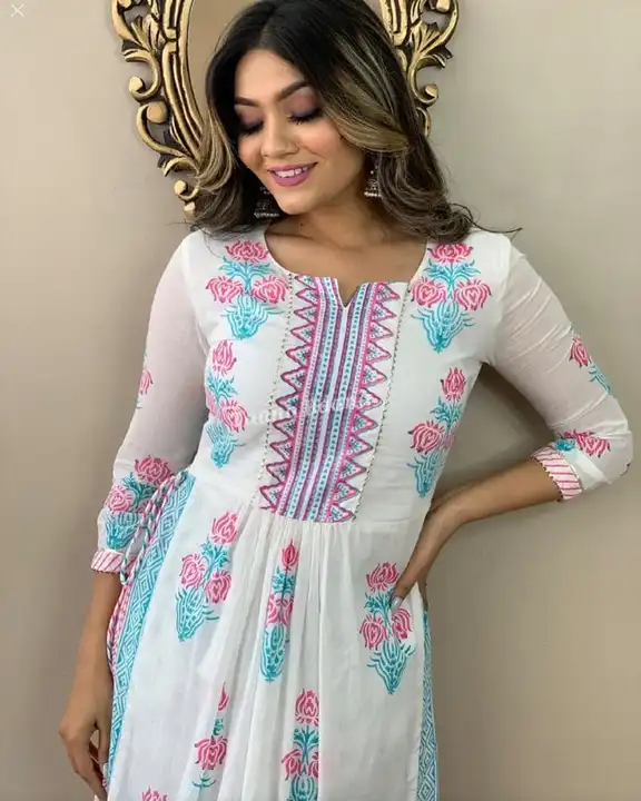 *New Design Launch*


*White Colour Nayra cut Rayon Kurti with Pant Set, Hand Block print Long slit  uploaded by business on 6/25/2023