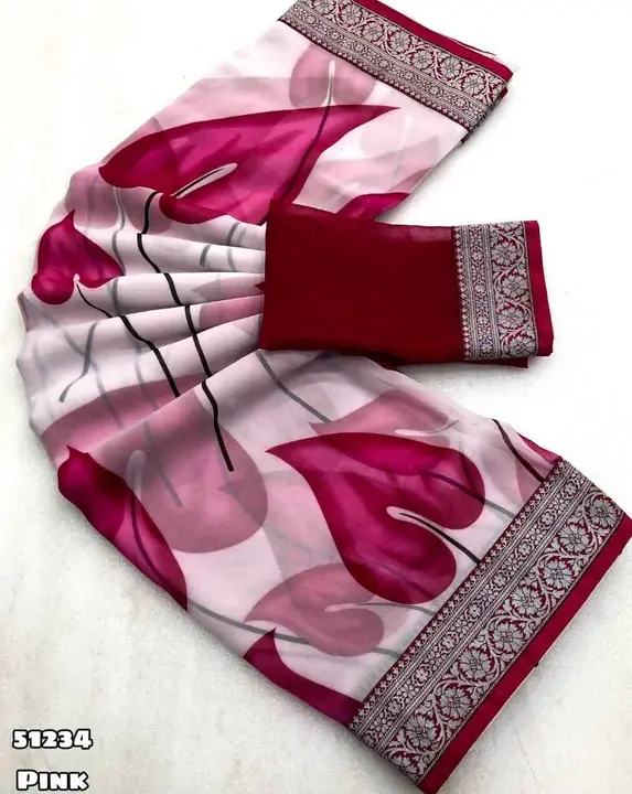 Chiffon digital printed saree with jacquard weavin uploaded by New collection on 6/26/2023