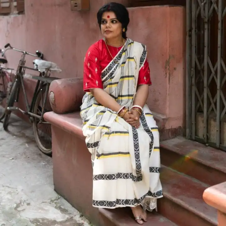 Khadi cotton cheak saree with bp uploaded by Santipur saree on 6/26/2023