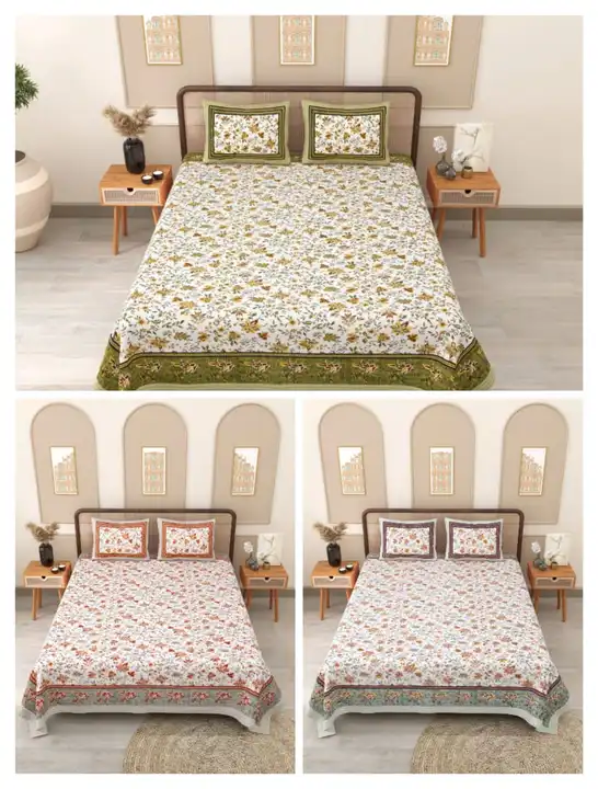 Phulkari cotton bedsheets for everyday purpose, pure  cotton+ premium feel size 90×108  uploaded by Gayatri wholesale traders on 6/26/2023