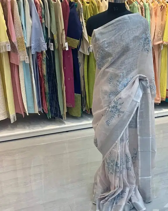 PURE LINEN WITH EMBROIDERY DESIGN SAREE  uploaded by S.N.COLLECTIONS  on 6/26/2023