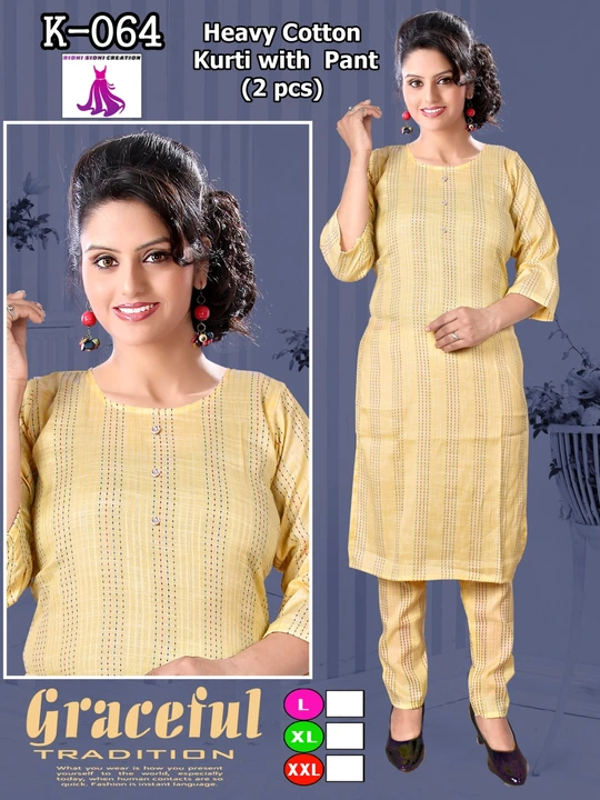Size ; L,xl
Rate ;245/_
 Heavy cotton fabric 
 Kurta with paint 2pc Set uploaded by Ridhi Sidhi Creation 9512733183 on 6/27/2023