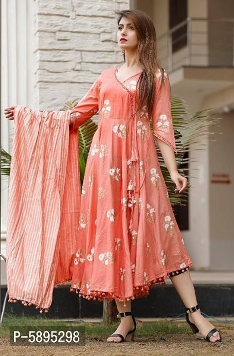 Trendy Rayon Anarkali Printed Long Gown With Dupatta
 uploaded by I. R. FASHION on 6/27/2023