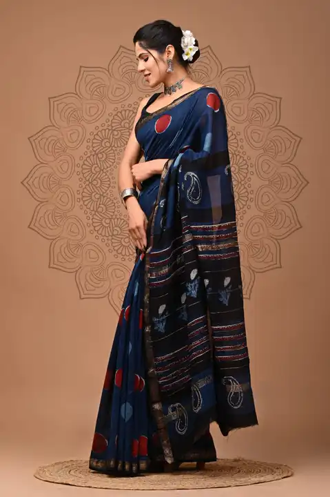 Hand block printed Maheshwari silk saree  uploaded by Tarun textiles on 6/27/2023