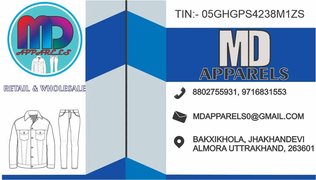 Visiting card store images of MD APPARELS