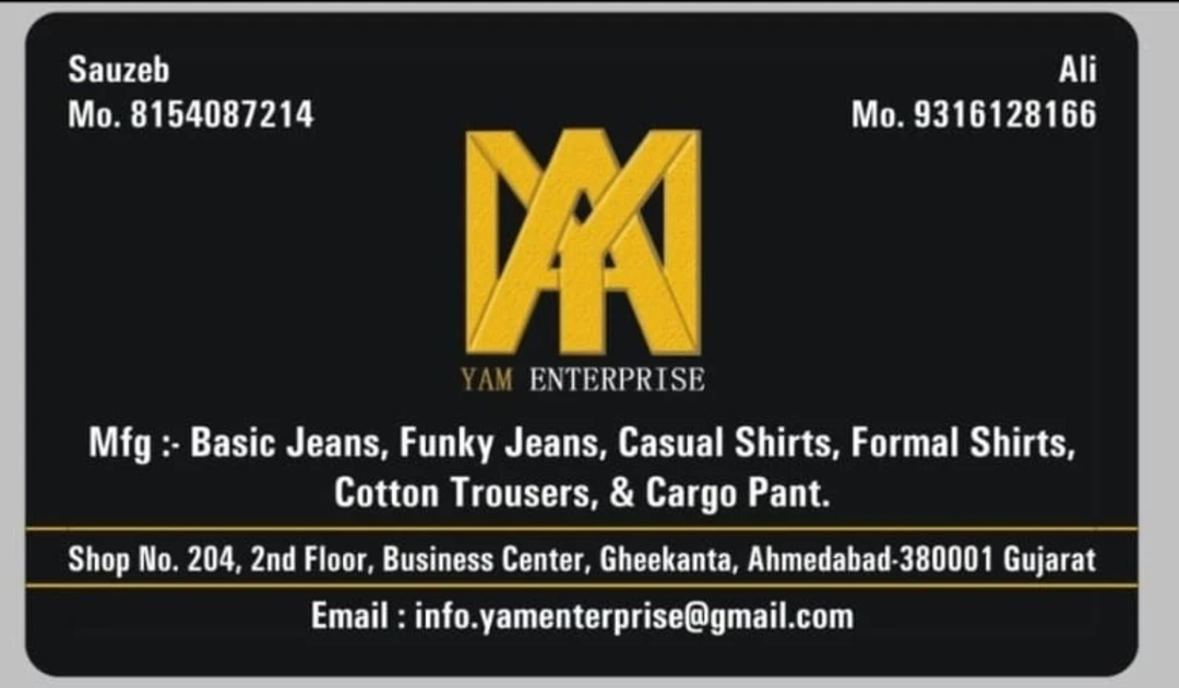 Visiting card store images of YAM Enterprise 