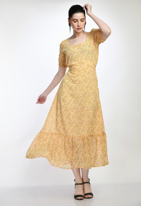 Elegant Floral Printed Georgette A-Line Dress uploaded by Bitsy Owl on 6/27/2023