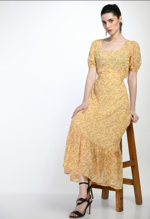 Elegant Floral Printed Georgette A-Line Dress uploaded by Bitsy Owl on 6/27/2023