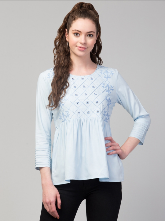Women Girls Embroidered Cotton Pleated and Gathered Solid Empire Kurta Top uploaded by Bitsy Owl on 6/27/2023