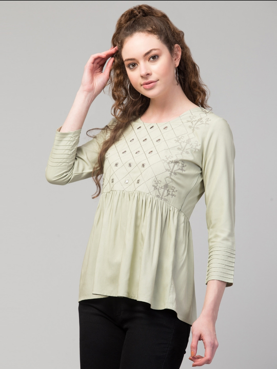 Women Girls Embroidered Cotton Pleated and Gathered Solid Empire Kurta Top uploaded by Bitsy Owl on 6/27/2023
