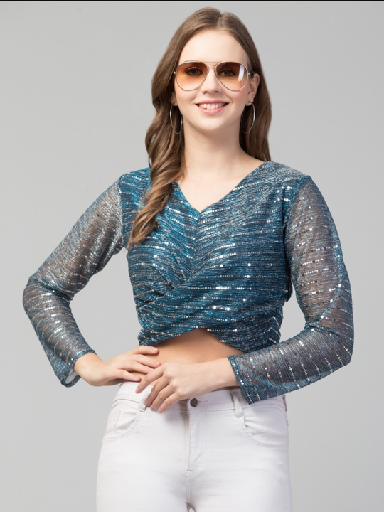 Women Girls Knot Style Tinsel Bling Top uploaded by Bitsy Owl on 6/27/2023