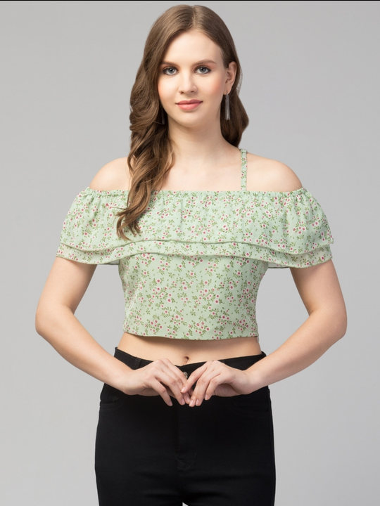 Women Girls Casual Off-Shoulder Floral Frill Top uploaded by business on 6/27/2023