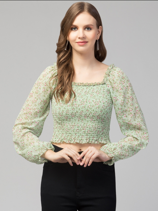 Women Girls Puff Sleeves Floral Smocked Top uploaded by Bitsy Owl on 6/27/2023