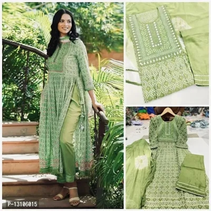 Stylish Fancy Rayon Cotton Kurti With Bottom Wear And Dupatta Set For Women uploaded by I. R. FASHION on 6/27/2023