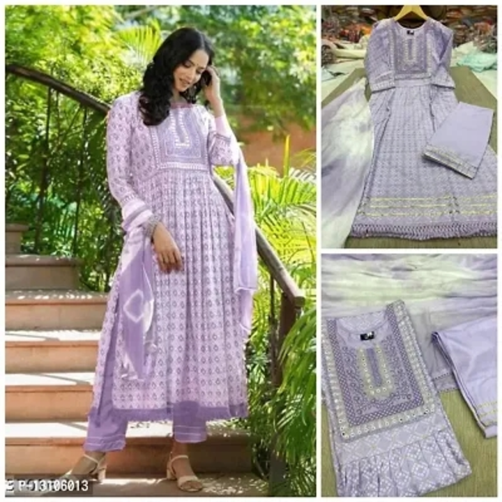 Stylish Fancy Rayon Cotton Kurti With Bottom Wear And Dupatta Set For Women uploaded by I. R. FASHION on 6/27/2023