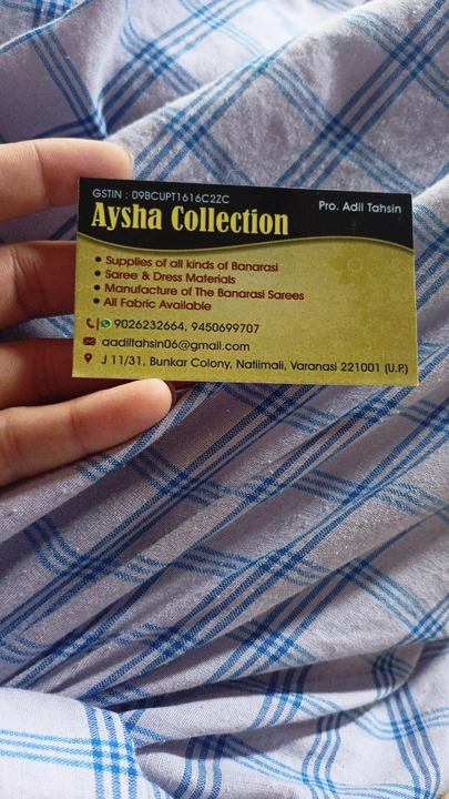 Visiting card store images of Ayesha fabrics