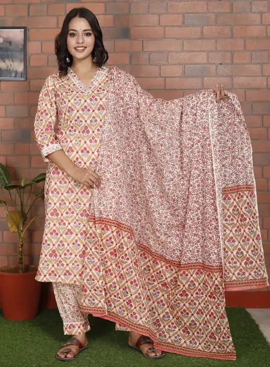 V nack kurti with Afghani pent & dupatta  uploaded by business on 6/28/2023