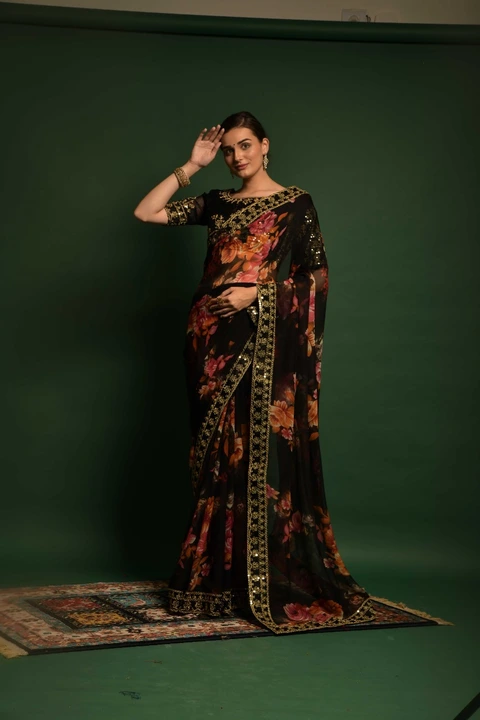 Soft Chiffon Embroidery and Sequence Work Saree  uploaded by business on 6/28/2023