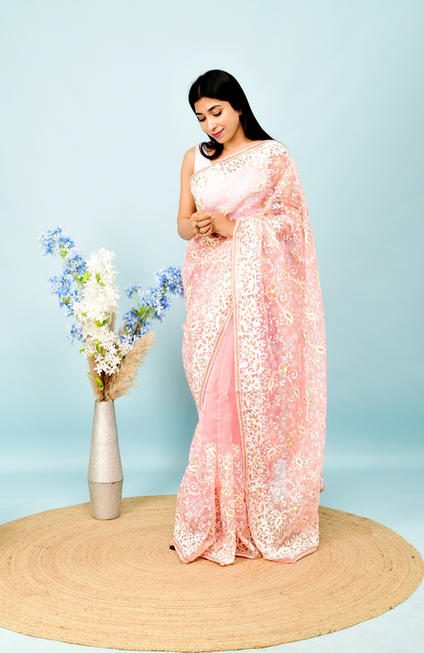 Light pink chikankari pure organza saree  uploaded by business on 6/28/2023