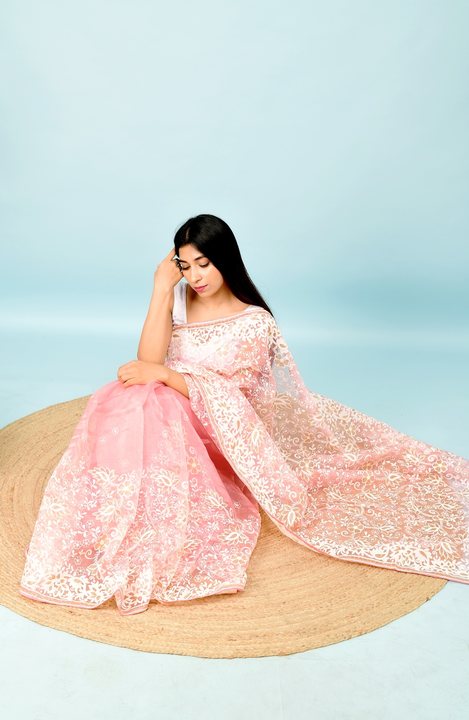 Light pink chikankari pure organza saree  uploaded by Organza mall on 6/28/2023