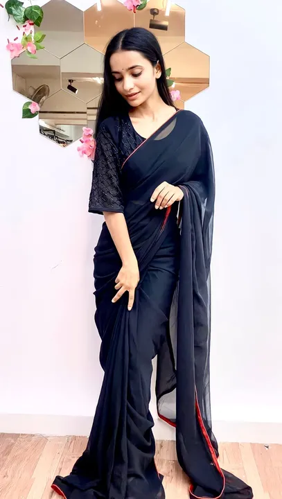 *EXCLUSIVE ARRIVAL.❣❣*
#BLACKLOVER🖤

 Pure Georrgte Ready To Wear Saree With Red Piping All Over Sa uploaded by Vishal trendz 1011 avadh textile market on 6/28/2023