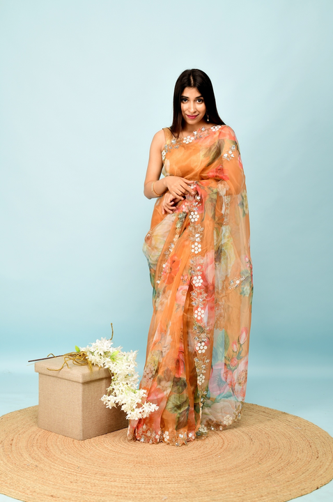 Special handwork with floral printed pure organza saree  uploaded by Organza mall on 6/28/2023