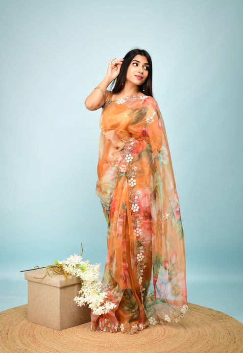 Special handwork with floral printed pure organza saree  uploaded by Organza mall on 6/28/2023