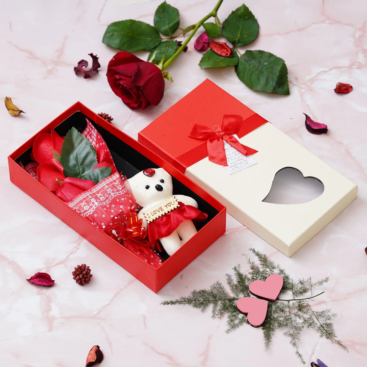 🌹🧸Red Roses Bouqet and White & Red Teddy Bear Valentine's Square Shaped Gift Box
 uploaded by Home decor on 6/28/2023