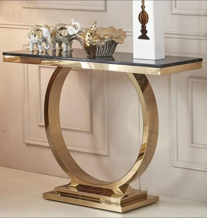 Post image I want 1 pieces of SS Console table  at a total order value of 10000. I am looking for 304 SS Rose Gold 
Italian marble black 
Size Specification - 32 inch height
18 inch depth x 4 ft wid. Please send me price if you have this available.