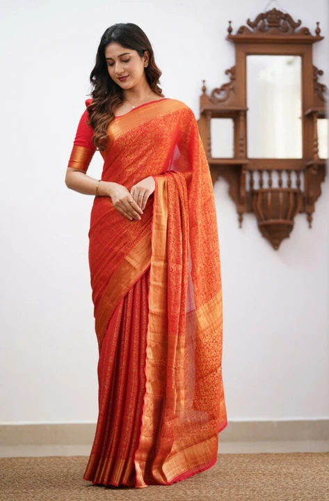 Rich pallu with allovar golden zari weaving design saree  uploaded by Dhananjay Creations Pvt Ltd. on 6/29/2023