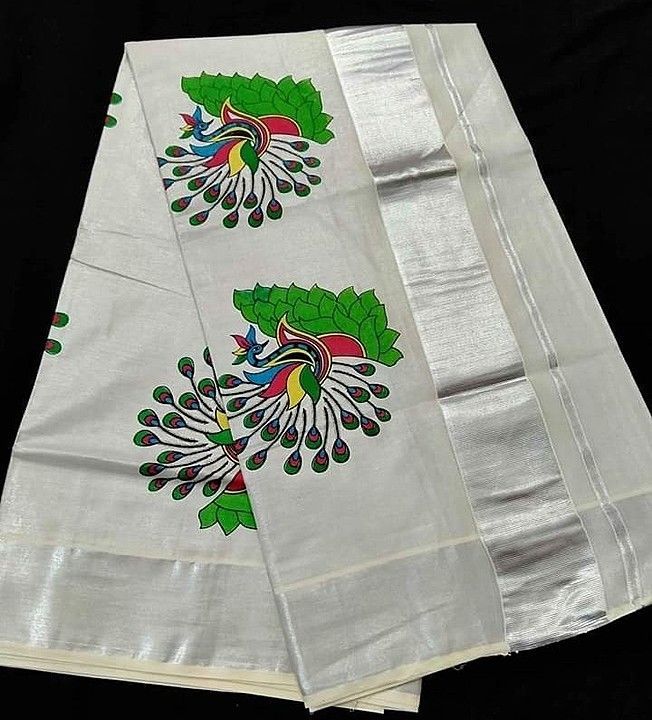 Kuthamplly puvr cotton tissue printed saree uploaded by KERALA SAREES on 7/15/2020