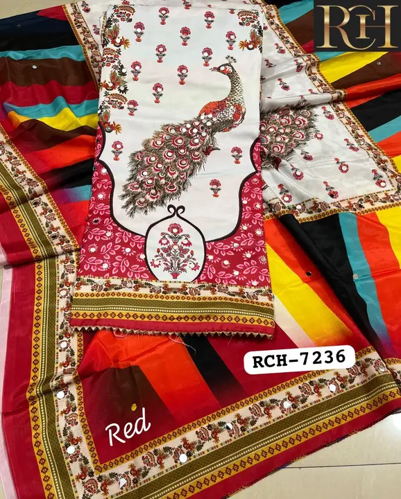 Post image 🌹 *_RCH Presents_* 🌹

RCH-7236
*GOLDEN-MOORNI* 🦚
♠️2.5mtr Pure Original Masleen Digital Printed Fabric with Real Mirror work…..
♠️2.5mtr Plan Cotton Fabric bottom…..
♠️2.40mts Digital Print Peacock 🦚 with Real Mirro Work Fancy Look Dupatta….

~mrkt value 1000-1200/-~

750*RCH PRICE /-FREESHIP ALL OVER INDIA* 🇮🇳🇮🇳🇮🇳

Ready to Dispatch 🚀