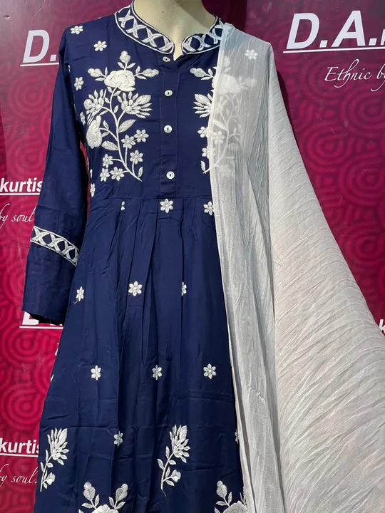 Fabric:reyon 
Beautiful embroidered top 
Length:48”
Cotton chikan plazzo front back work 38to52 uploaded by Wedding collection on 6/29/2023