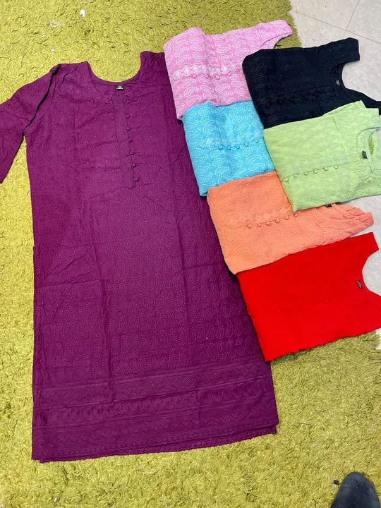 More colors added 
Self to self chikan embroidered kurti 
Front n back work
Length:46”
Size:36,to 52 uploaded by Wedding collection on 6/29/2023
